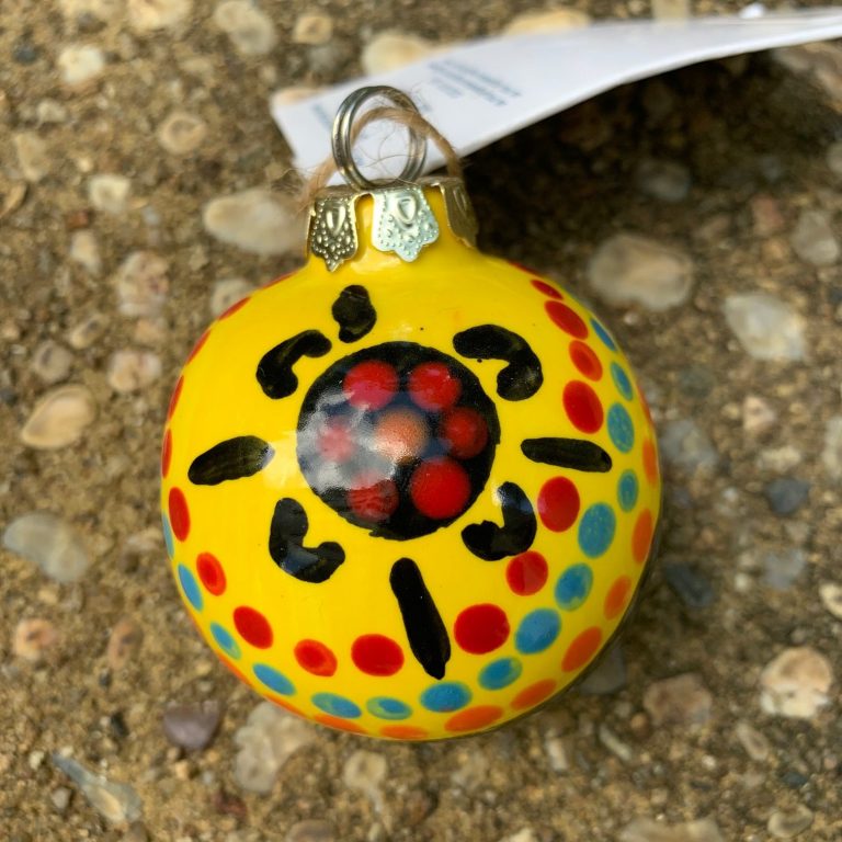Authentic Aboriginal designed CHRISTMAS TREE bauble. YELLOW  Ancient