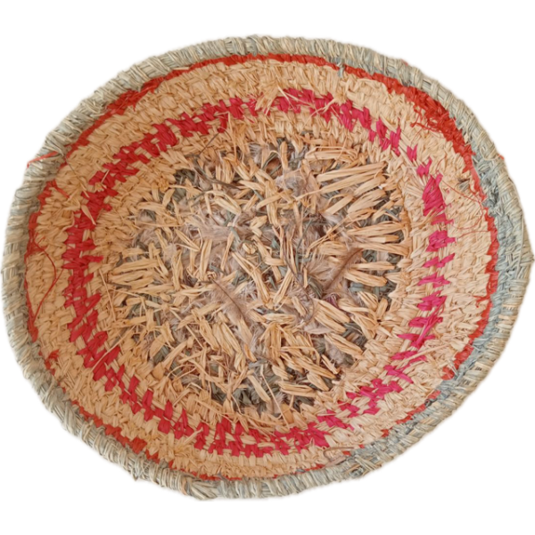 Tjanpi Desert Weavers Raffia Basket With Feathers by Maureen Cullinan 25cm