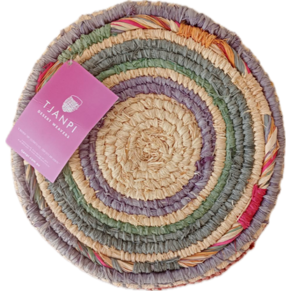 Tjanpi Desert Weavers Raffia Basket by Margaret Smith 30cm in Diameter - Image 2