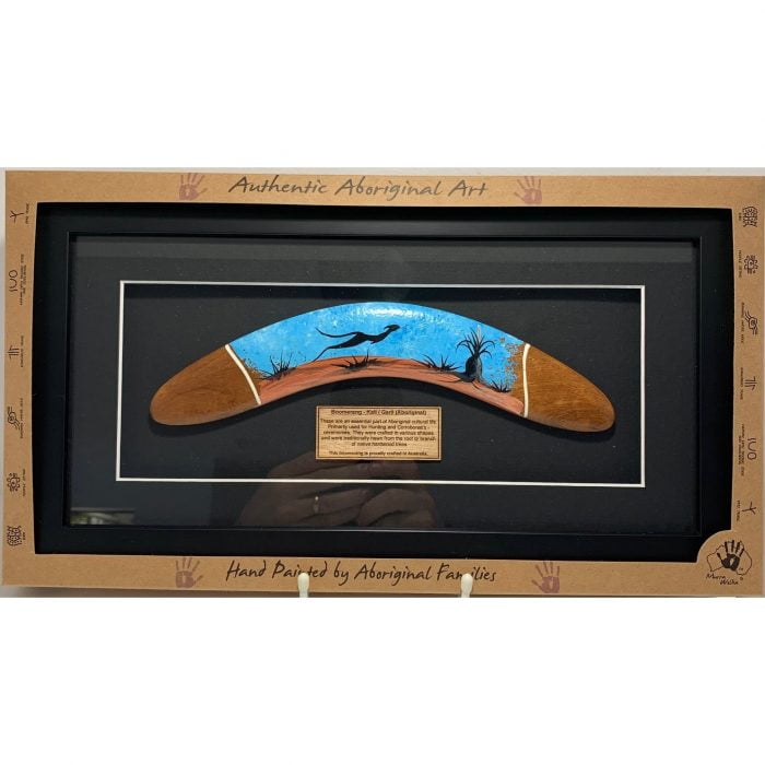 Framed hand-painted BOOMERANG in a black frame with black matting ...