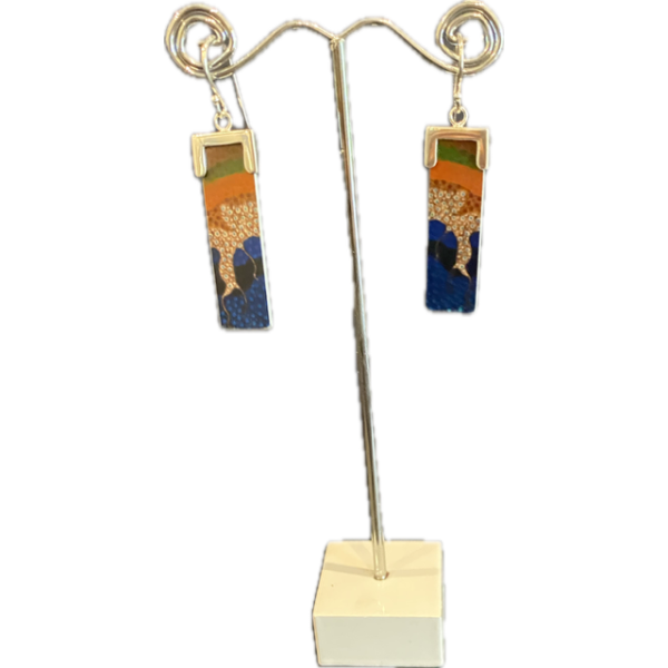 Rectangular Silver Earrings Featuring Water Dreaming Artwork by Arkeria Rose Armstrong - Image 4