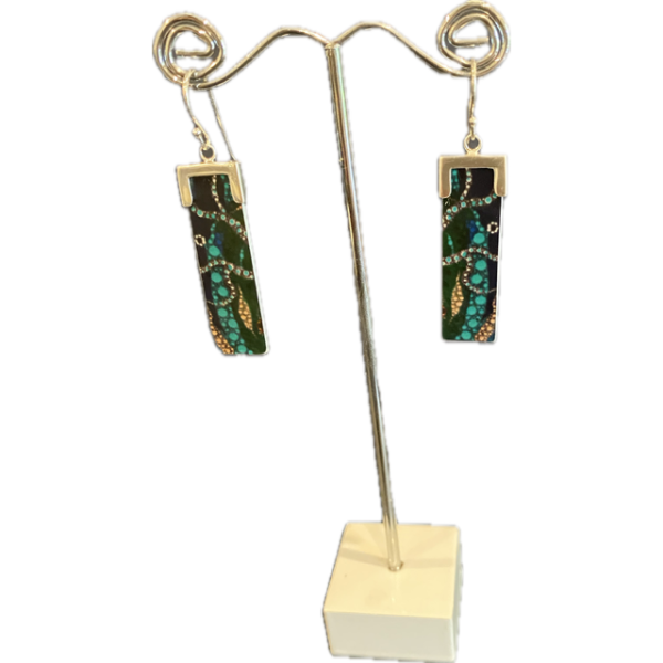 Rectangular Silver Earrings Featuring Willie Creek Artwork by Arkeria Rose Armstrong - Image 4