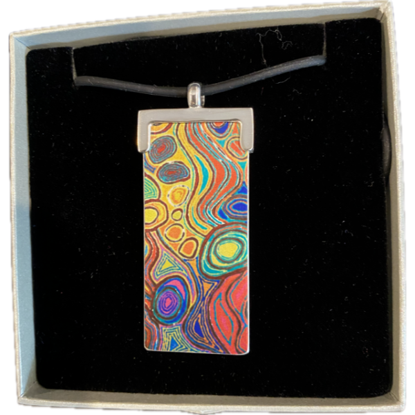 Rectangular Silver Pendant Featuring Mina Mina Dreaming (Yellow) Artwork by Judy Napangardi Watson