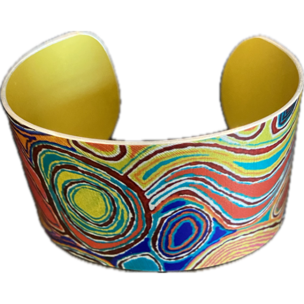 Wide Cuff with Mina Mina Dreaming (Yellow) Artwork by Judy Napangardi Watson