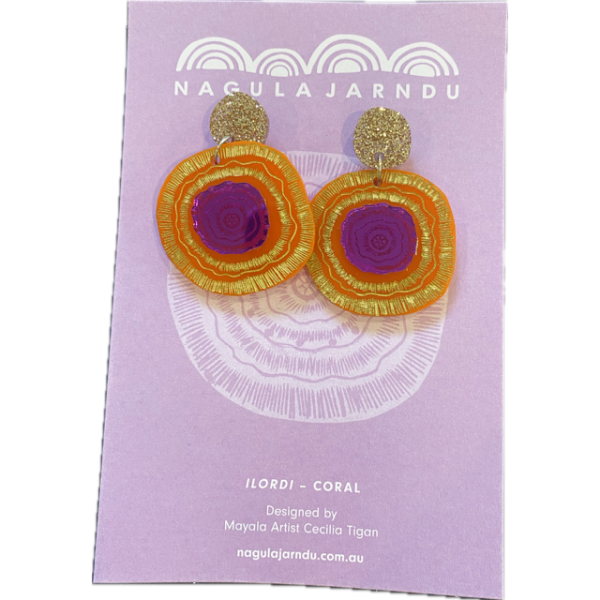 Nargula Jarndu Earrings with Ilordi (Coral) Design by Cecilia Tegan - Image 2