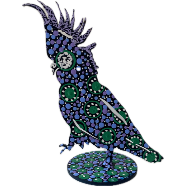 Hand-Painted Metal Cockatoo with Artwork by Keringke Arts (Lilac, Blue, Green)