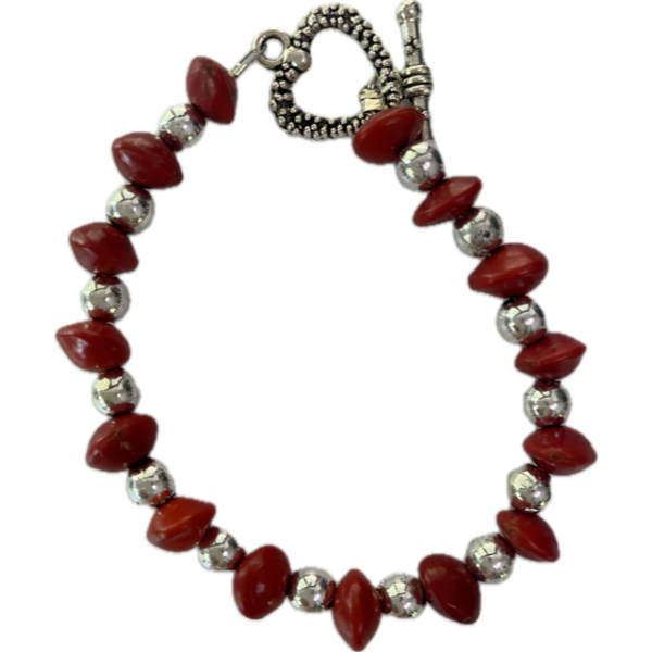 Michelle Weare Red Sandalwood Seed& Silver Beads Bracelet (17cm - Small Size)