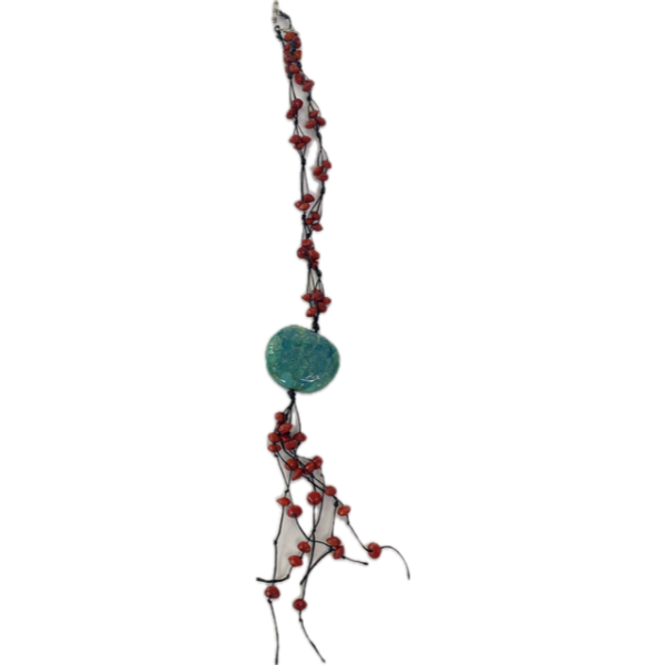 Michelle Weare Red Sandalwood Seed & Painted Burnie Bean with Tassels Necklace (55cm) - Image 2