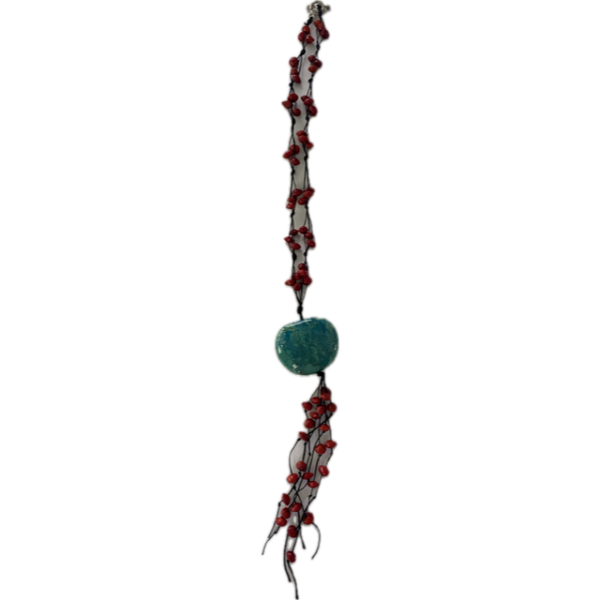 Michelle Weare Red Sandalwood Seed & Painted Burnie Bean with Tassels Necklace (55cm)