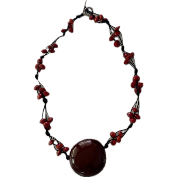 Michelle Weare Red Sandalwood Seed & Lacquered Burnie Bean Necklace (50cm)