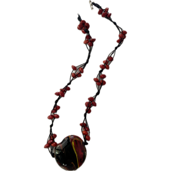 Michelle Weare Red Sandalwood Seed & Painted Burnie Bean Necklace (50cm)