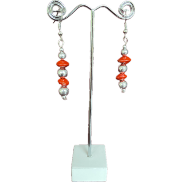 Michelle Weare Red Sandalwood Seed & Silver Ball Dangle Earrings (3.75cm)