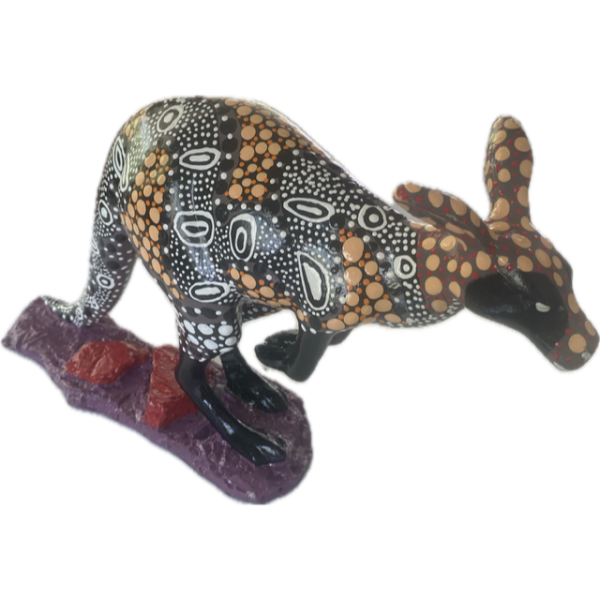 Ceramic Kangaroo with Hand-Painted Dot Artwork by June Smith (Black, White, Tan, Orange) - Image 3