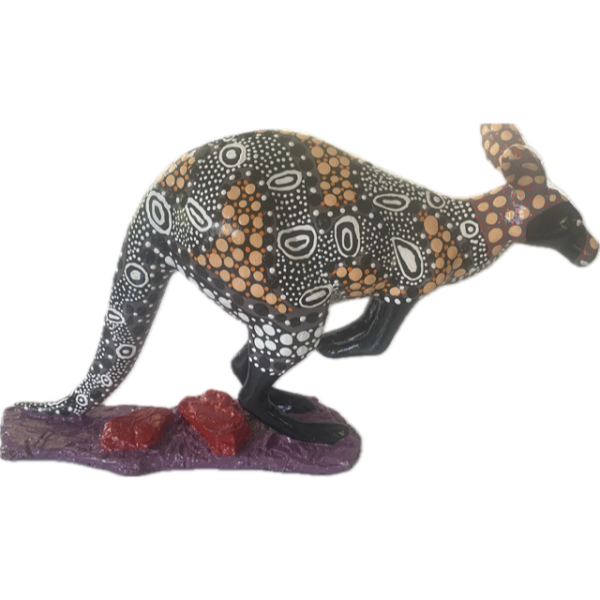 Ceramic Kangaroo with Hand-Painted Dot Artwork by June Smith (Black, White, Tan, Orange) - Image 2