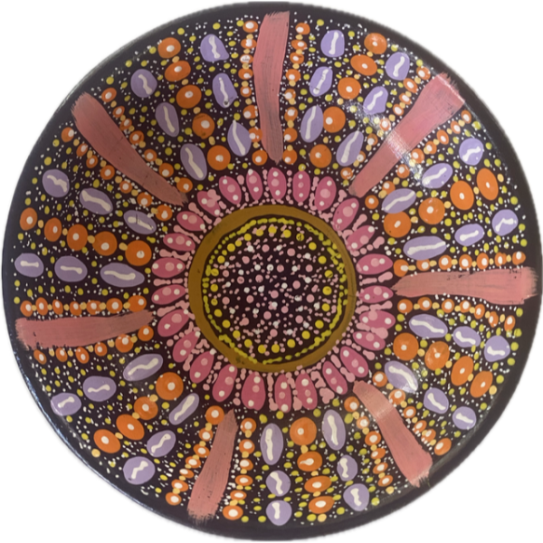 Round Ceramic Bowl with Hand-Painted Artwork by Mary Young 13cm Diameter (Pinks, Lilac, Orange) - Image 2