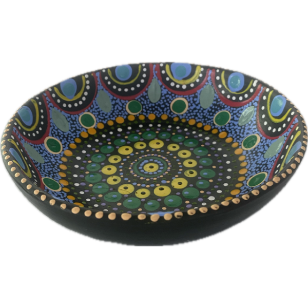 Round Ceramic Bowl with Hand-Painted Artwork by Jilary Lynch 15cm Diameter (Blues, Greens, Red, Orange)