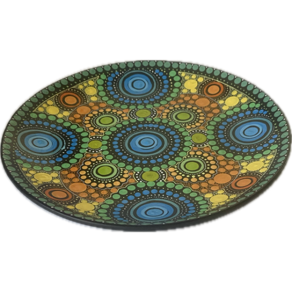 Ceramic Round Plate with Hand-Painted Artwork by Lauren Bloomfield 20cm Diameter (Greens, Blues, Oranges, Yellow) - Image 2