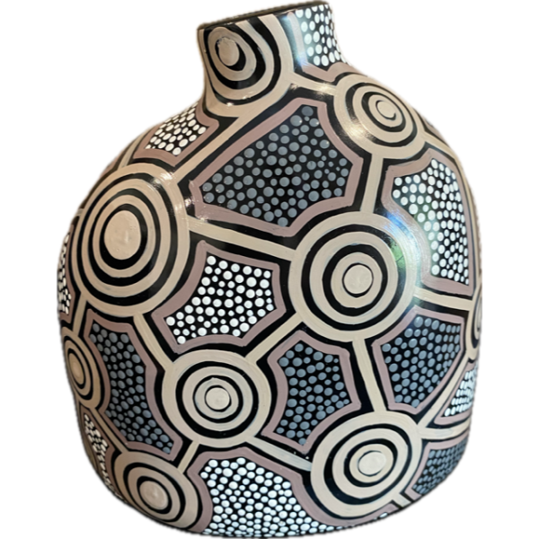 Hand-Painted Ceramic Vase with Artwork by Pam Brandy Hall (Browns, Grey, White & Black)