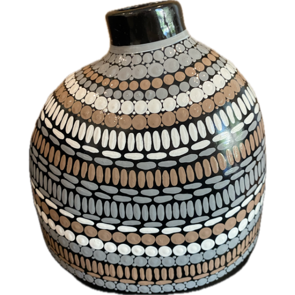 Hand-Painted Ceramic Vase with Artwork by Pam Brandy Hall (Brown, Greys, Black & White)