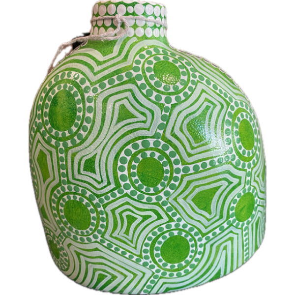 Hand-Painted Ceramic Vase with Artwork by Pam Brandy Hall (Bright Greens, White, Black & Grey)