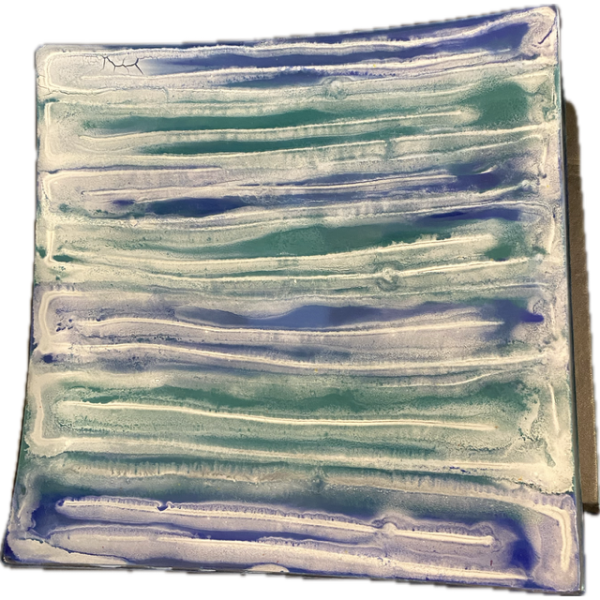 Glass Sushi Plate by Glass Artist Summer Matthew (Blue, Green & White)