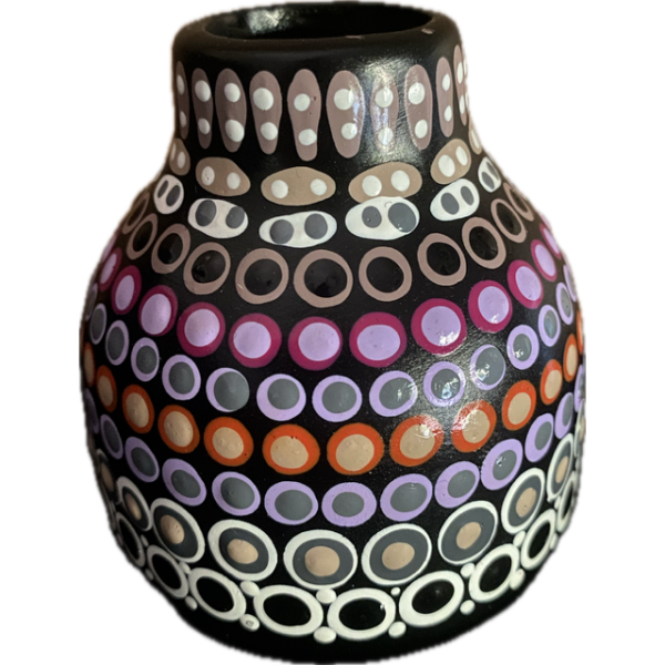 Hand-Painted Ceramic Vase with Artwork by Pam Brandy Hall (Lilac, Cerise, Orange, Beige, Black & White)