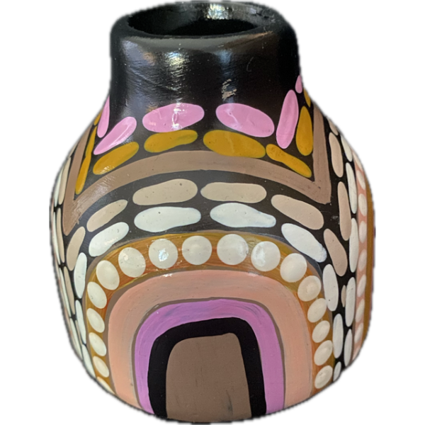 Hand-Painted Ceramic Vase with Artwork by Pam Brandy Hall (Pinks, Browns, Black & White)