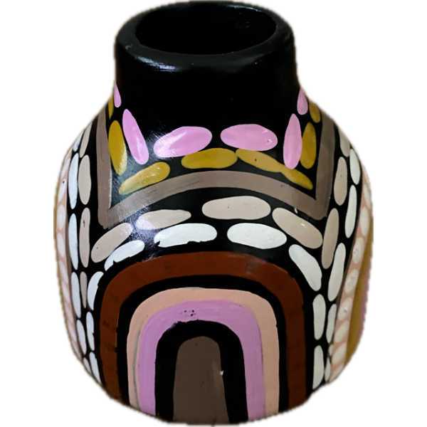 Hand-Painted Ceramic Vase with Artwork by Pam Brandy Hall (Pinks, Browns, Black & White) - Image 3