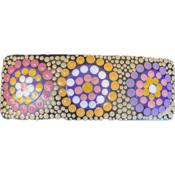 Timber Hair Clip With Hand-Painted Aboriginal Art by Lee Anne Hall (Beige, Pinks, Purples, Yellow & White)