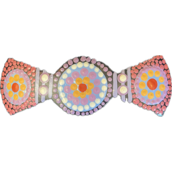 Timber Hair Clip With Hand-Painted Aboriginal Art by Lee Anne Hall (Pinks, Lilacs, Orange, Red, White & Black)